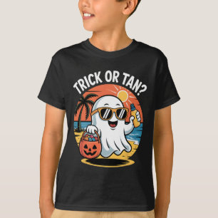 Trick Or Tan Lustiger Halloween Süßer Geist Strand T-Shirt