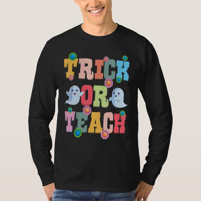 Trick Or Teach Halloween Teacher Cute Ghost Retro  T-Shirt (Vorderseite)