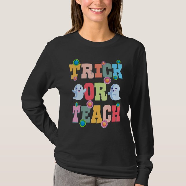 Trick Or Teach Halloween Teacher Cute Ghost Retro  T-Shirt (Vorderseite)