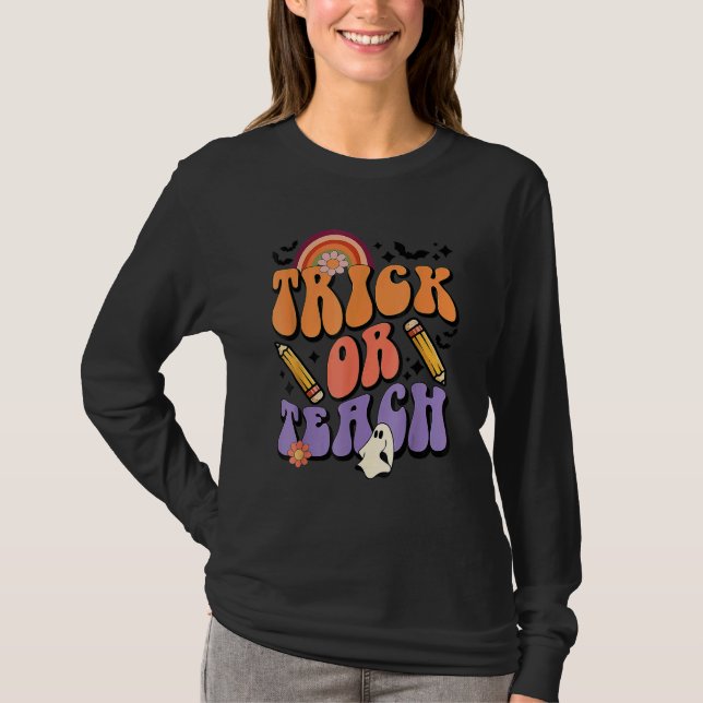 Trick Or Teach Retro Fall Halloween Costumes Teach T-Shirt (Vorderseite)
