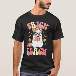 Trick Or Teach Retro Groovy Lehrer Halloween Flor T-Shirt
