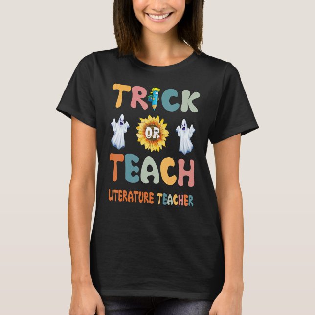 Trick Or Teach Spooky Season Cute Ghost Literature T-Shirt (Vorderseite)