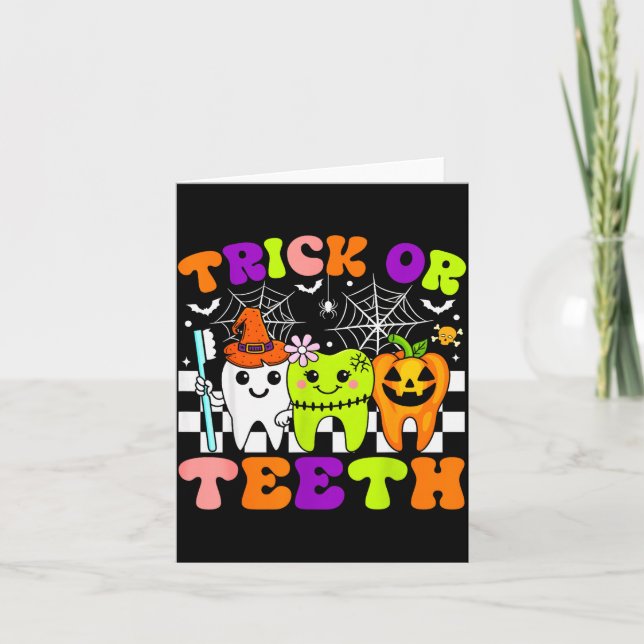 Trick Or Teeth Funny Dental Halloween Costumes Tre Karte (Vorderseite)