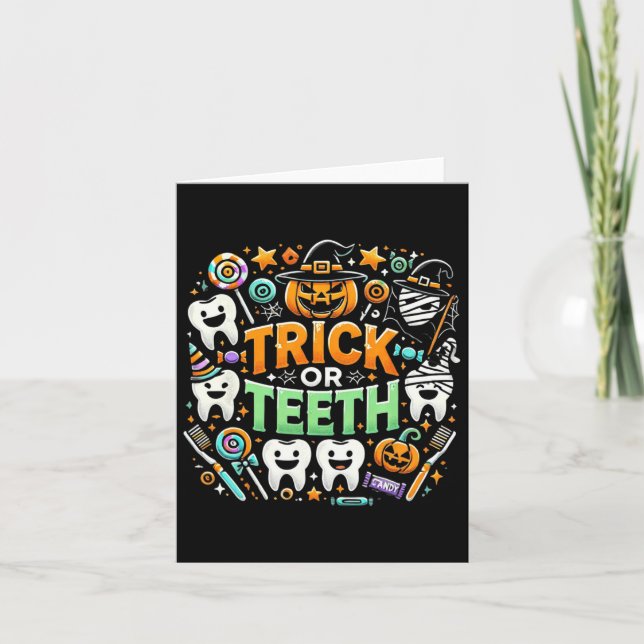 Trick or Teeth Funny Dentist Halloween Dental Hygi Karte (Vorderseite)