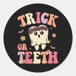 Trick or Teeth Ghost Groovy Dental Halloween Lecke Runder Aufkleber