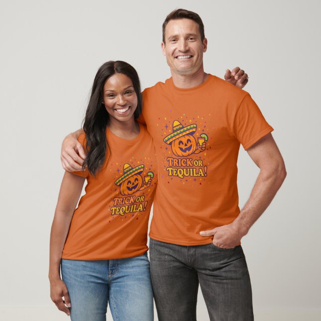 Trick or Tequila – Funny Halloween Pumpkin Party T-Shirt (Unisex)