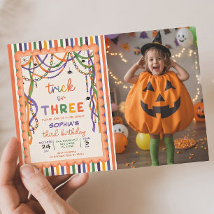 Trick Or Three Dritter Geburtstag Bunter Halloween Einladung