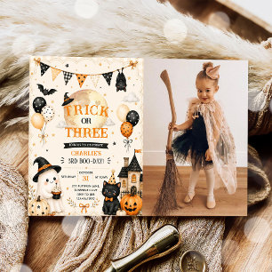 Trick or Three Halloween-Geist 3. Geburtstagsfoto Einladung