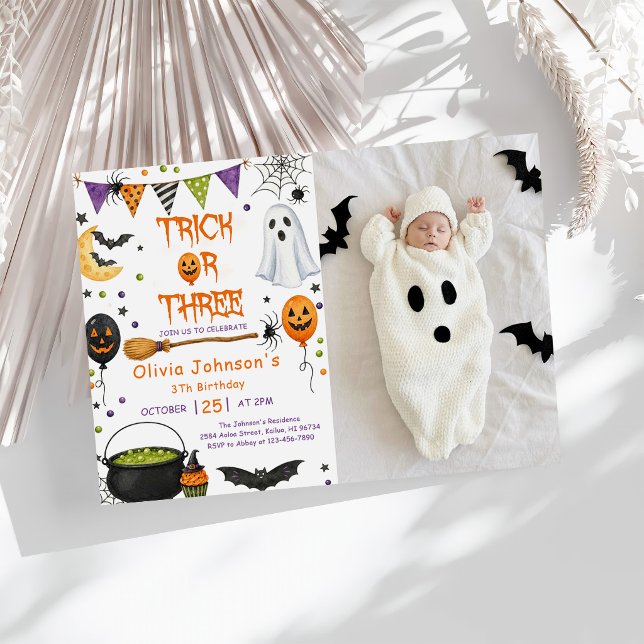 Trick Or Three Halloween Groovy Geist 3. Geburtsta Einladung (Von Creator hochgeladen)