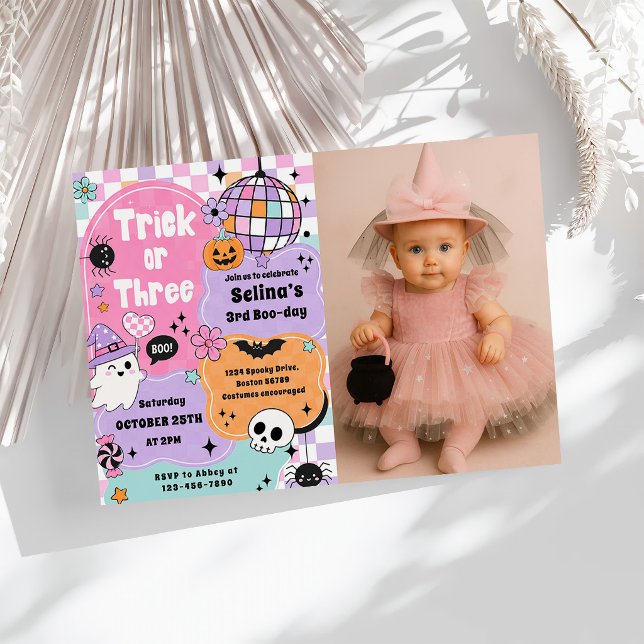 Trick Or Three Halloween Groovy Geist 3. Geburtsta Einladung (Von Creator hochgeladen)