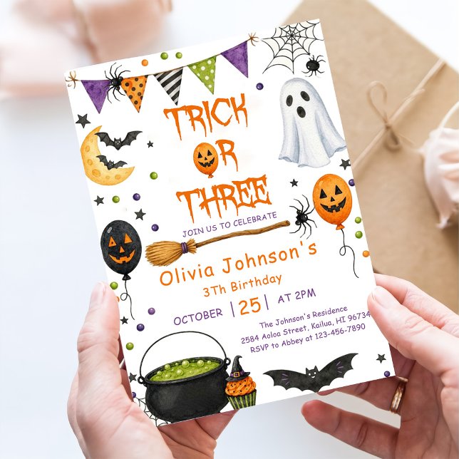 Trick Or Three Halloween Groovy Geist 3. Geburtsta Einladung (Von Creator hochgeladen)