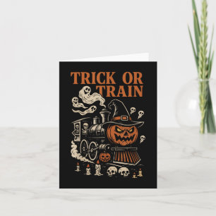 Trick or Train Funny Halloween Skeleton Ghost Pums Karte