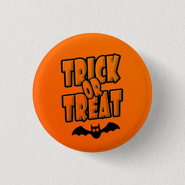 Trick or Treat Black & Orange Cute Flying Bat - Button (Vorderseite)