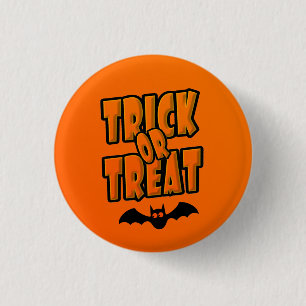 Trick or Treat Black & Orange Cute Flying Bat - Button