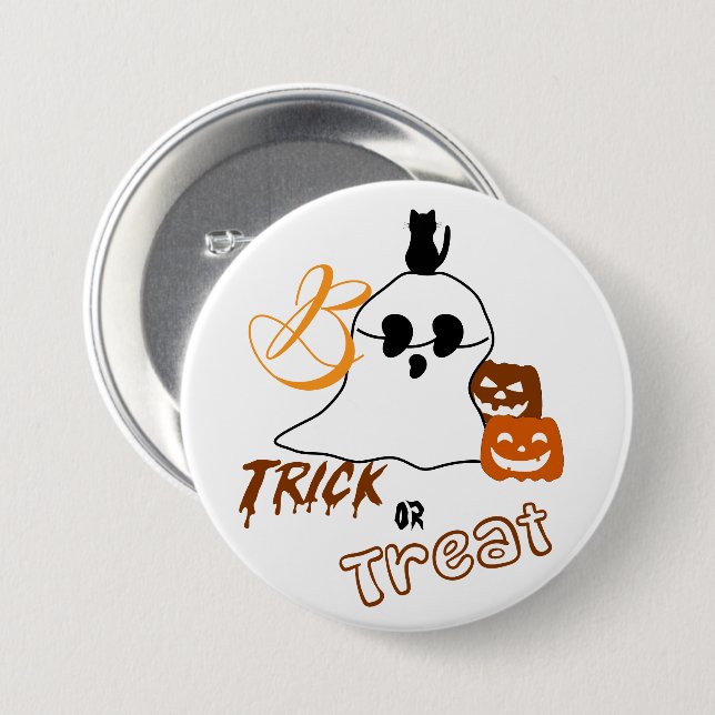 Trick or Treat Boo mit Back Cat und Pumpkin Button (Vorne & Hinten)