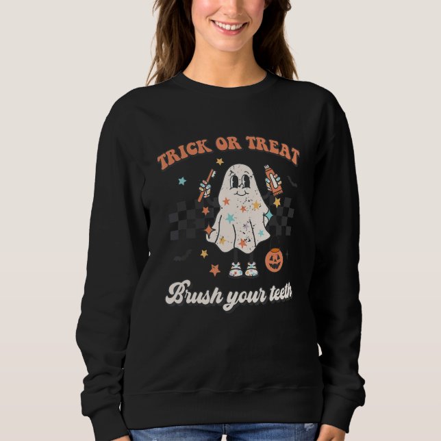 Trick Or Treat Brush Your Teeth Retro Halloween Cu Sweatshirt (Vorderseite)