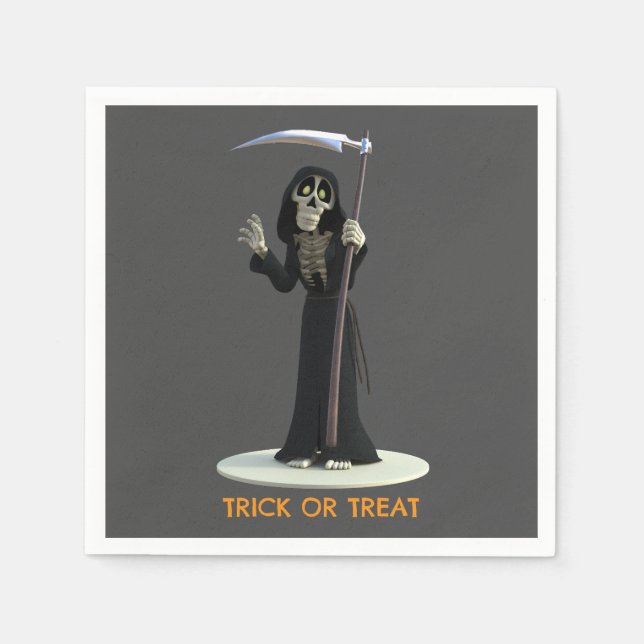 Trick or Treat. Cartoon Grim Reaper Serviette (Vorderseite)