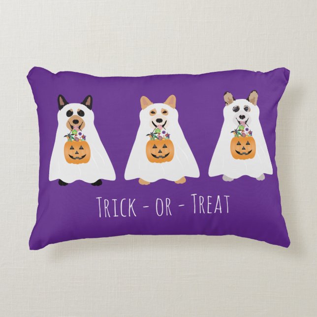 Trick or Treat Corgi Ghost Hunde Halloween Dekokissen (Vorderseite)