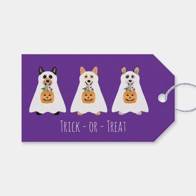 Trick or Treat Corgi Ghost Hunde Halloween Geschenkanhänger (Vorderseite (Horizontal))