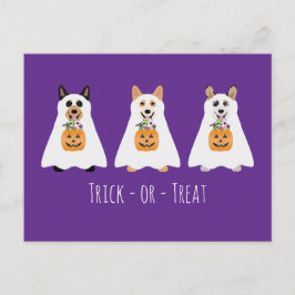 Trick or Treat Corgi Ghost Hunde Halloween Postkarte