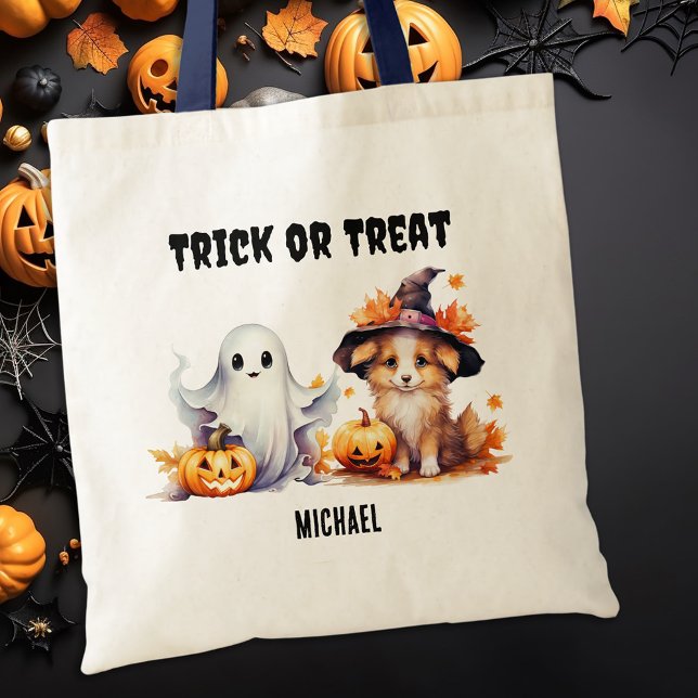Trick or Treat Custom Ghost Puppy Halloween Candy Tragetasche (Von Creator hochgeladen)