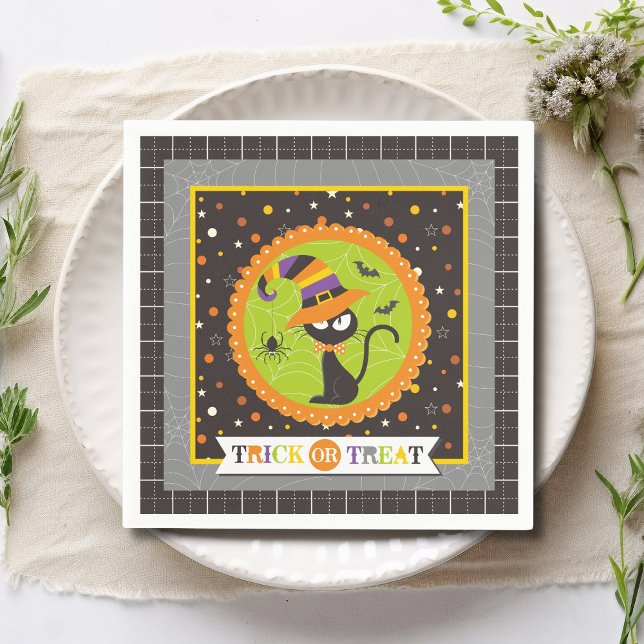 Trick or Treat Halloween Black Cat Hexe Serviette (Von Creator hochgeladen)