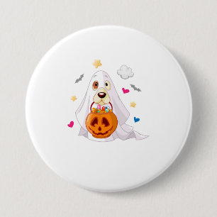 Trick or Treat Halloween Dog Ghost Button