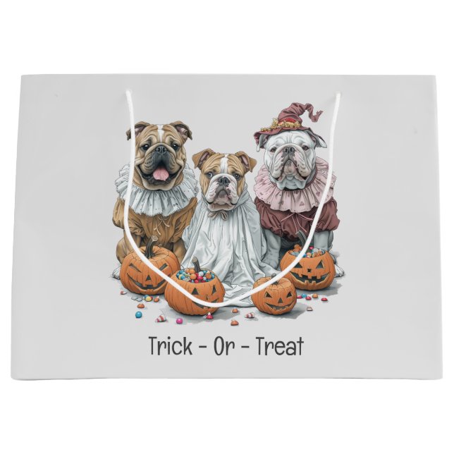 Trick or Treat Halloween English Bulldogs Pumpkin Große Geschenktüte (Vorderseite)