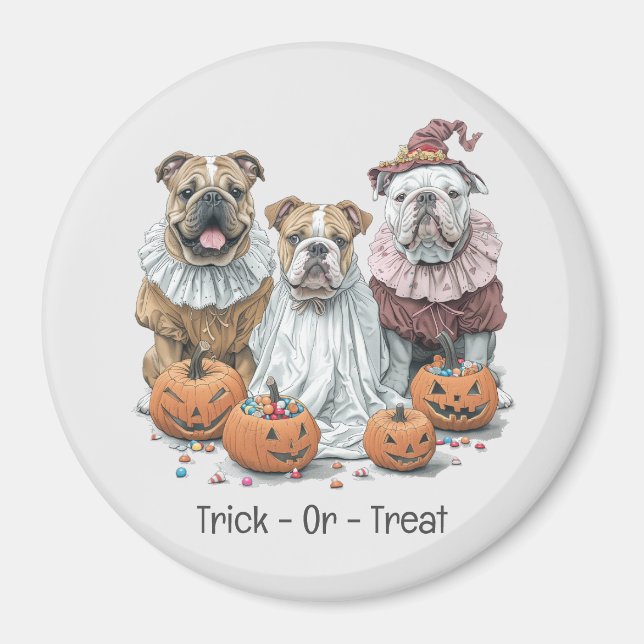 Trick or Treat Halloween English Bulldogs Pumpkin Magnet (Vorne)