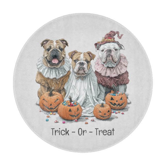 Trick or Treat Halloween English Bulldogs Pumpkin Schneidebrett (Vorderseite)
