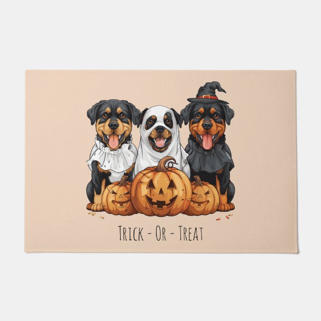 Trick or Treat Halloween Rottweiler Hunde Fußmatte (Vorderseite)