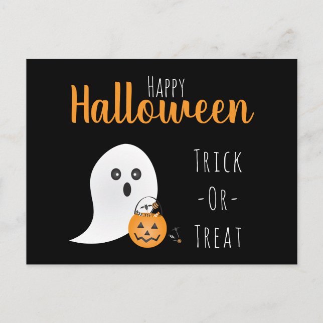 Trick or Treat Happy Halloween Ghost Spooky Postkarte (Vorderseite)