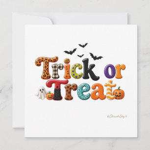 Trick or Treat Karo und Wirbel-Lettering Quadrat Karte