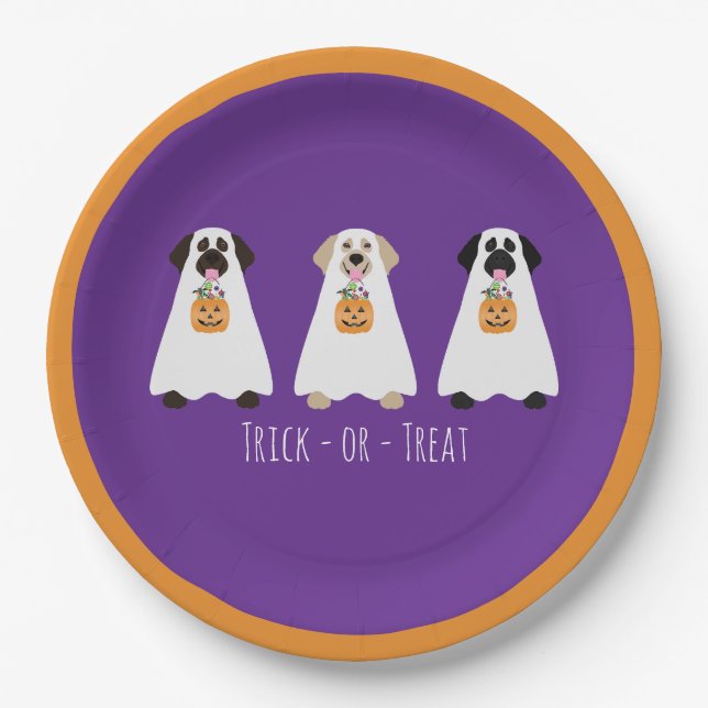 Trick or Treat Labrador Retriever Ghost Hunde Pappteller (Vorderseite)