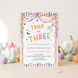 Trick-or-Treat oder Drei Whimsical Mädchen Geburts Einladung