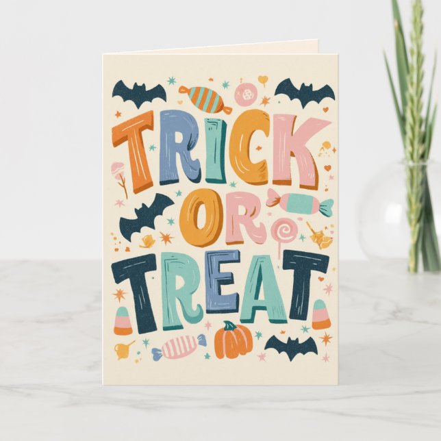 Trick or Treat Pastel Halloween Karte (Vorderseite)