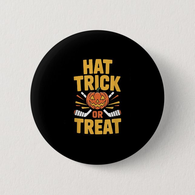 Trick Or Treat Pumpkin Halloween Ice Hockey  Button (Vorderseite)