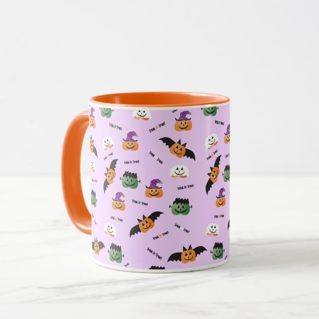 Trick or Treat Pumpkin Kürbislaterne Lila Tasse (Vorderseite Links)