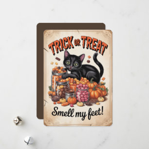 "Trick or Treat, Riech mir Füße!" Schwarze Katze Feiertagskarte