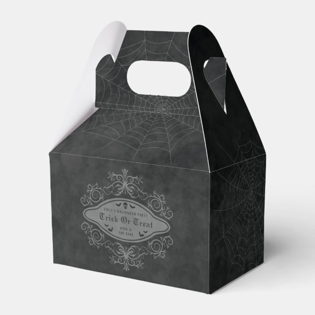 Trick or Treat Spider Web Dunkle Gothic Halloween Geschenkschachtel (Vorderseite)