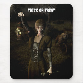 Trick or Treat. Thin female carrying lamp Mousepad