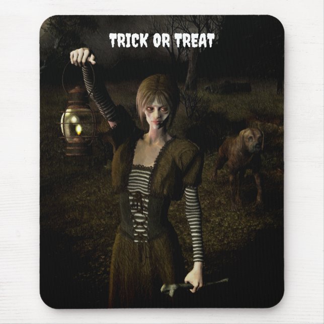 Trick or Treat. Thin female carrying lamp Mousepad (Vorne)