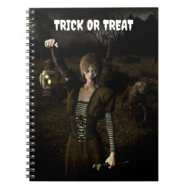 Trick or Treat. Thin female carrying lamp Notizblock
