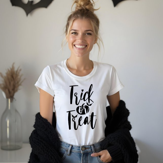 Trick or Treat Typographic Brush Script Pumpkin Tri-Blend Shirt (Trick Or Treat Typographic Brush Script Pumpkin Tri-Blend Shirt)