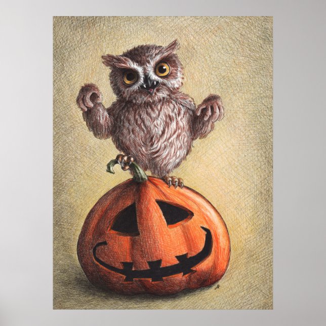 "Trick or Treat" Vampire Owl Poster (Vorne)