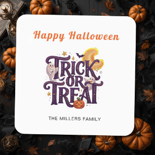Trick or Treat Whimsical Geister Halloween Quadratischer Aufkleber