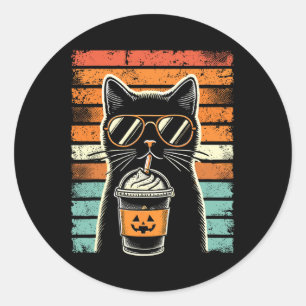 Trick or Tree Black Cat Hipster Funny Halloween B Runder Aufkleber