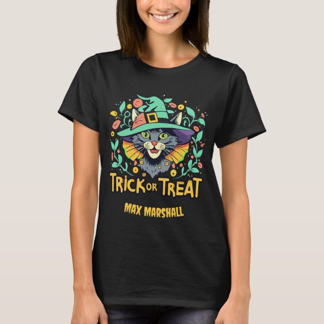 Trick or Tree Cat - Zombie Zone Green Black T-Shirt (Vorderseite)