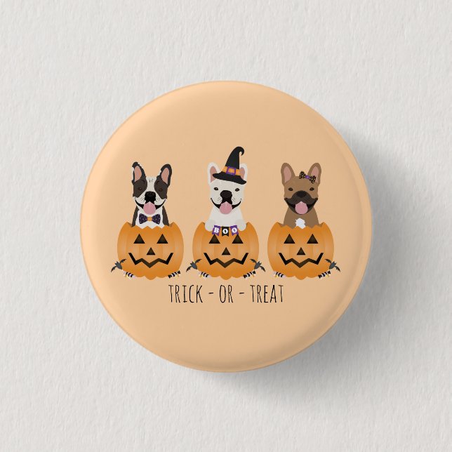 Trick or Tree French Bulldogs Pumpkin Button (Vorderseite)