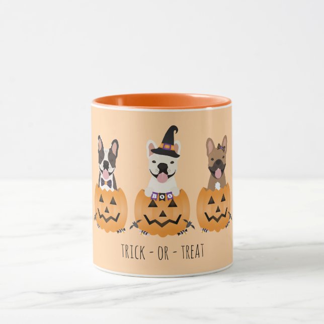 Trick or Tree French Bulldogs Pumpkin Tasse (Zentrum)